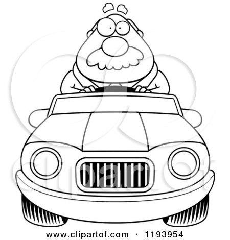 Cartoon of a Black And White Chubby Businessman Driving a Convertible Car - Royalty Free Vector Clipart by Cory Thoman
