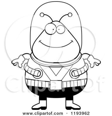 Cartoon of a Black And White Happy Chubby Alien - Royalty Free Vector Clipart by Cory Thoman