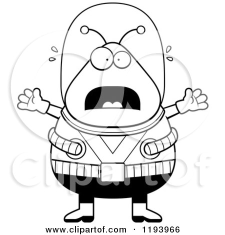 Cartoon of a Black And White Scared Chubby Alien - Royalty Free Vector Clipart by Cory Thoman