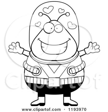 Cartoon of a Black And White Loving Chubby Alien Wanting a Hug - Royalty Free Vector Clipart by Cory Thoman
