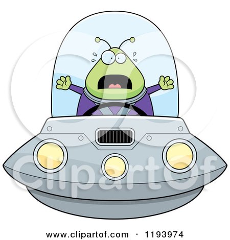 Cartoon of a Scared Chubby Alien Flying a Ufo - Royalty Free Vector Clipart by Cory Thoman