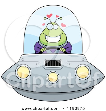 Cartoon of a Loving Chubby Alien Flying a Ufo - Royalty Free Vector Clipart by Cory Thoman