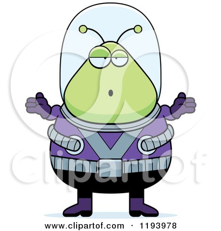 Cartoon of a Shrugging Chubby Alien - Royalty Free Vector Clipart by Cory Thoman