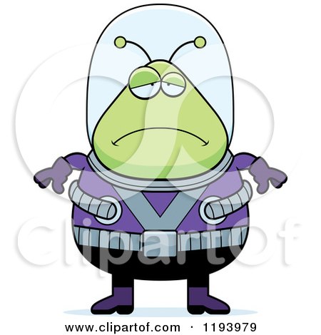 Cartoon of a Depressed Chubby Alien - Royalty Free Vector Clipart by Cory Thoman