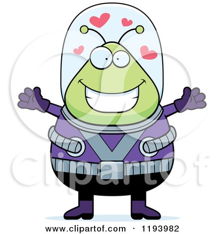 Cartoon of a Loving Chubby Alien Wanting a Hug - Royalty Free Vector Clipart by Cory Thoman