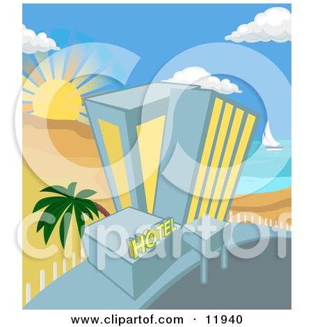 Hotel on a Tropical Beachfront Clipart Illustration by AtStockIllustration