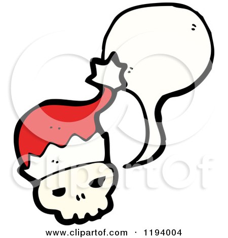 Cartoon of a Skull Wearing a Santa Hat Speaking - Royalty Free Vector Illustration by lineartestpilot
