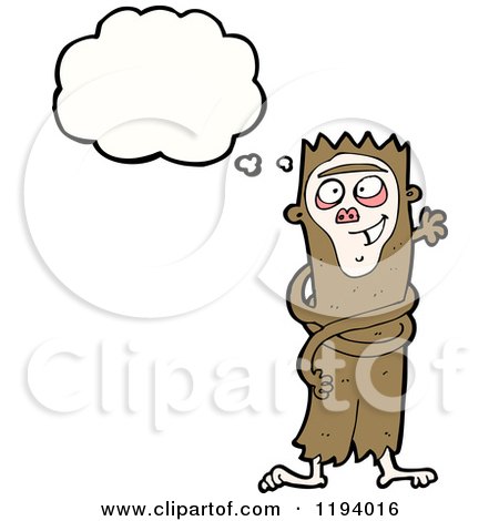 Cartoon of a Man in a Monkey Costume Thinking - Royalty Free Vector Illustration by lineartestpilot