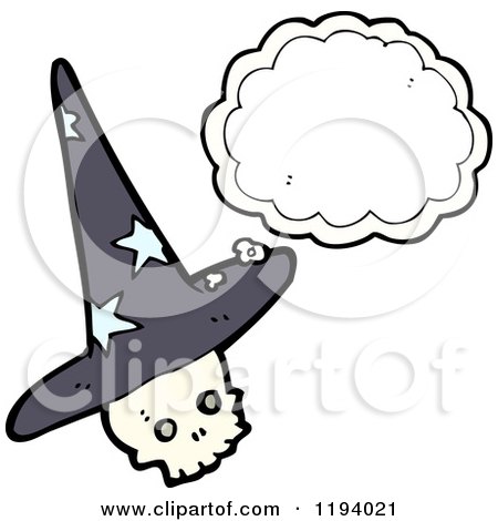 Cartoon of a Thinking Skull Wearing a Witches Hat - Royalty Free Vector Illustration by lineartestpilot