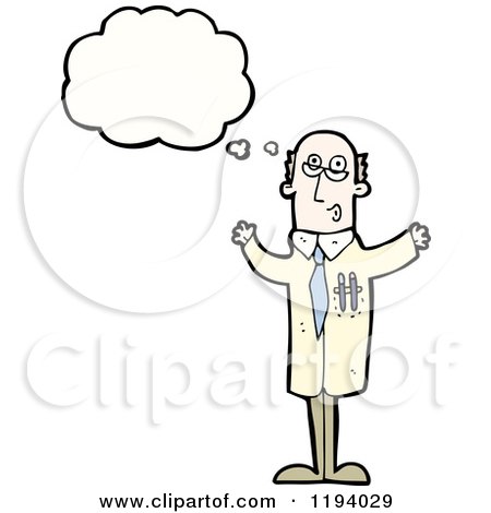 Cartoon of a Man in a Lab Coat Thinking - Royalty Free Vector Illustration by lineartestpilot