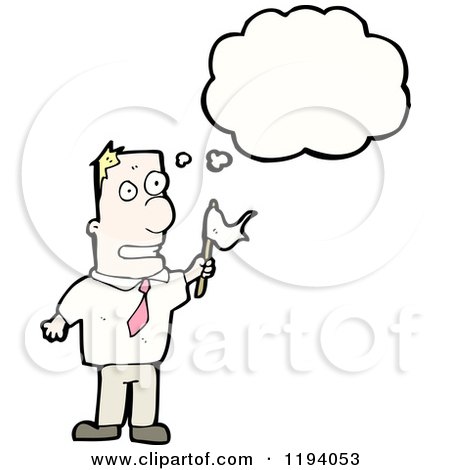 Cartoon of a Man Waving a White Flag Thinking - Royalty Free Vector Illustration by lineartestpilot