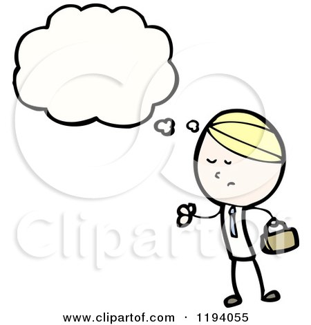 Cartoon of a Stick Man Thinking - Royalty Free Vector Illustration by lineartestpilot