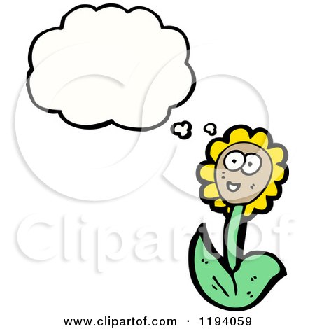 Cartoon of a Sunflower Thinking - Royalty Free Vector Illustration by lineartestpilot