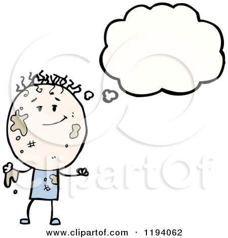 Cartoon of a Muddy Stick Boy Thinking - Royalty Free Vector Illustration by lineartestpilot