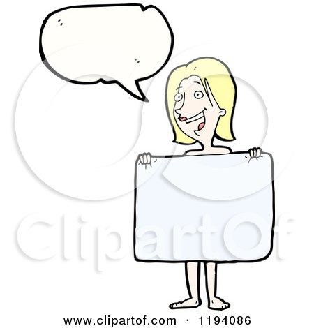 Cartoon of a Naked Woman with a Towel Speaking - Royalty Free Vector Illustration by lineartestpilot