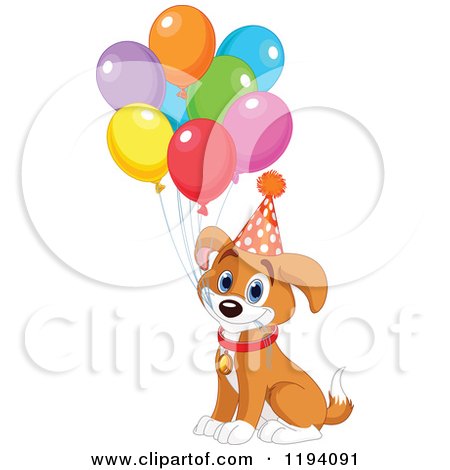 Cartoon of a Cute Birthday Beagle Puppy Dog with Party Balloons - Royalty Free Vector Clipart by Pushkin
