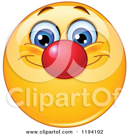 Cartoon of a Smiley Face with a Red Clown Nose - Royalty Free Vector Clipart by yayayoyo