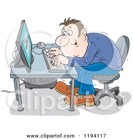 Cartoon of a Caucaisan Computer Hacker Trying to Bypass a Security Blocker - Royalty Free Vector Clipart by Alex Bannykh