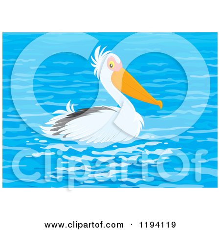 Cartoon of a Cute Pelican Bird Swimming - Royalty Free Vector Clipart by Alex Bannykh