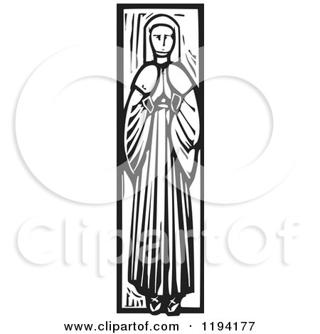 Clipart of a Nun in Prayer or Burial Pose Black and White Woodcut - Royalty Free Vector Illustration by xunantunich