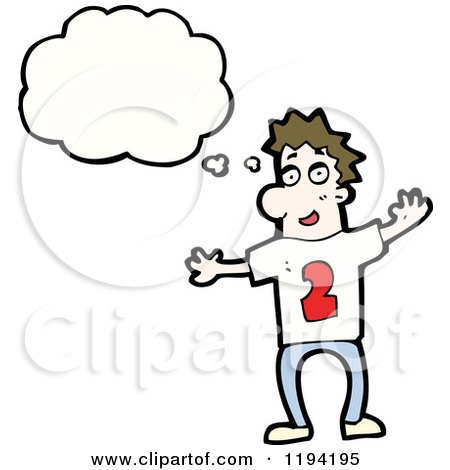 Cartoon of a Thinking Man in a Team Shirt with the Number Two - Royalty Free Vector Illustration by lineartestpilot