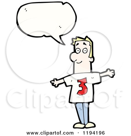 Cartoon of a Man Wearing a Team Shirt with the Numner Three - Royalty Free Vector Illustration by lineartestpilot