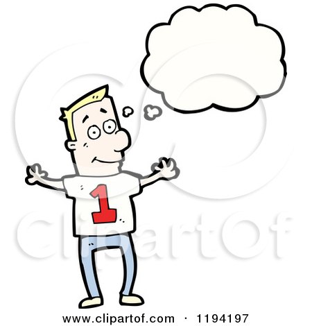 Cartoon of a Thinking Man in a Team Shirt with the Number One - Royalty Free Vector Illustration by lineartestpilot