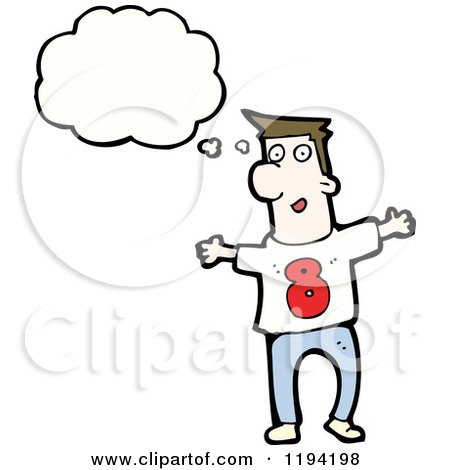 Cartoon of a Thinking Man in a Team Shirt with the Number Eight - Royalty Free Vector Illustration by lineartestpilot