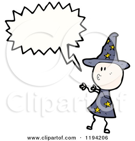 Cartoon of a Stick Girl in a Witch Costume Speaking - Royalty Free Vector Illustration by lineartestpilot