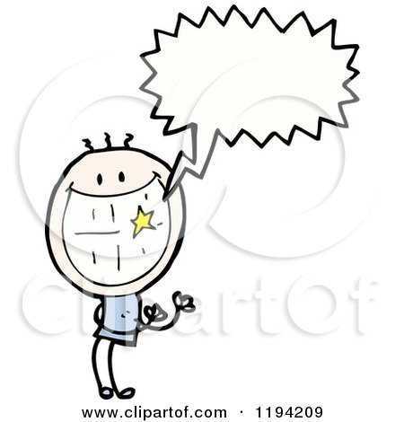Cartoon of a Stick Boy with Shining Teeth Speaking - Royalty Free Vector Illustration by lineartestpilot