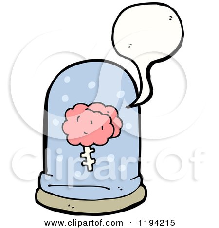 Cartoon of a Brain Speaking in a Speciman Jar - Royalty Free Vector Illustration by lineartestpilot