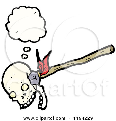 Cartoon of a Spear in a Skull Thinking - Royalty Free Vector Illustration by lineartestpilot