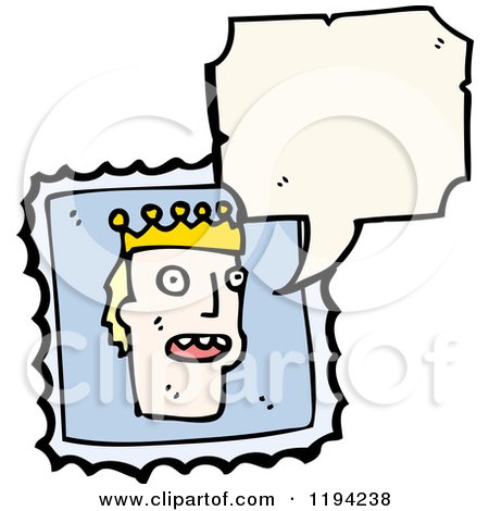 Cartoon of a King on a Stamp Speaking - Royalty Free Vector Illustration by lineartestpilot