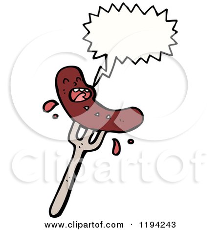 Cartoon of a Hotdog on a Fork Speaking - Royalty Free Vector Illustration by lineartestpilot