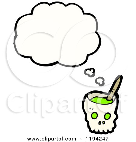 Cartoon of a Skull Bowl Thinking - Royalty Free Vector Illustration by lineartestpilot