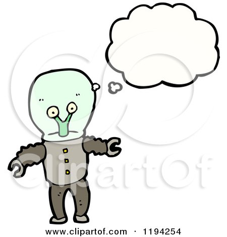 Cartoon of a Space Alien Thinking - Royalty Free Vector Illustration by lineartestpilot