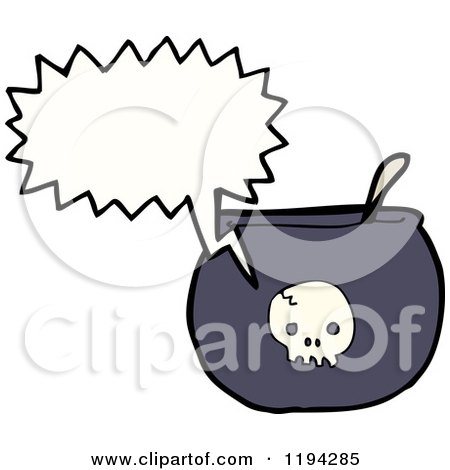 Cartoon of a Caldron with a Skull Speaking - Royalty Free Vector Illustration by lineartestpilot