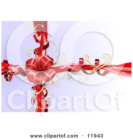 Red Bow With Gold Trim and Curly Ribbons on a Present Clipart Illustration by AtStockIllustration