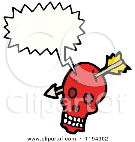Cartoon of a Skull with an Arrow Speaking - Royalty Free Vector Illustration by lineartestpilot