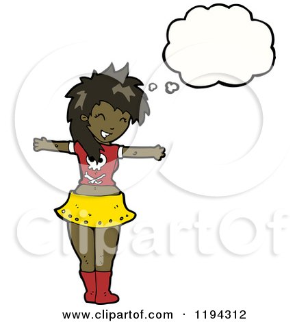 Cartoon of a Black Punk Girl Thinking - Royalty Free Vector Illustration by lineartestpilot