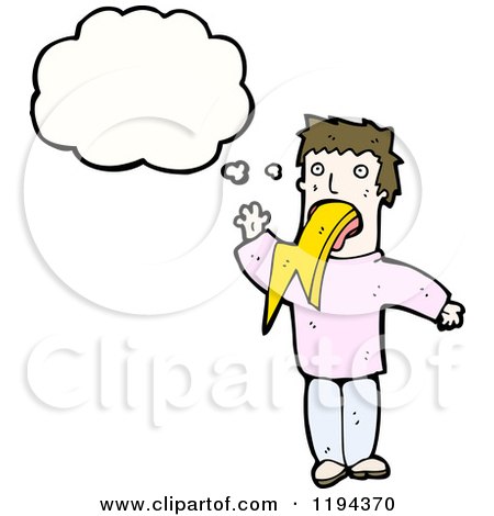 Cartoon of a Man Vomiting a Lightning Bolt Thinking - Royalty Free Vector Illustration by lineartestpilot