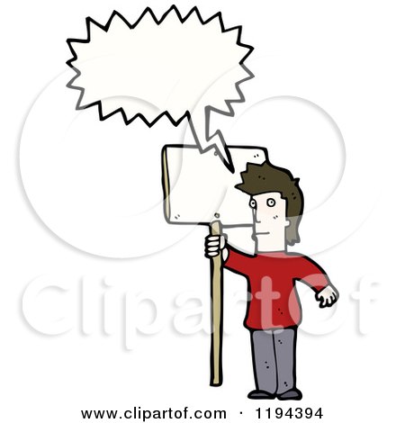 Cartoon of a Man Holding a Sign and Speaking - Royalty Free Vector Illustration by lineartestpilot