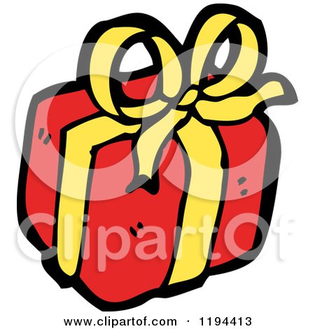 Cartoon of a Wrapped Christmas Present - Royalty Free Vector Illustration by lineartestpilot
