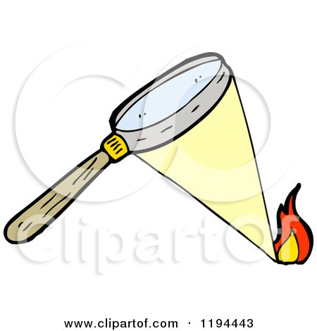 Cartoon of a Magnifying Glass Burning - Royalty Free Vector Illustration by lineartestpilot