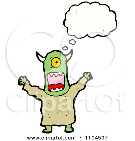 Cartoon of a One-Eyed Monster Thinking - Royalty Free Vector Illustration by lineartestpilot