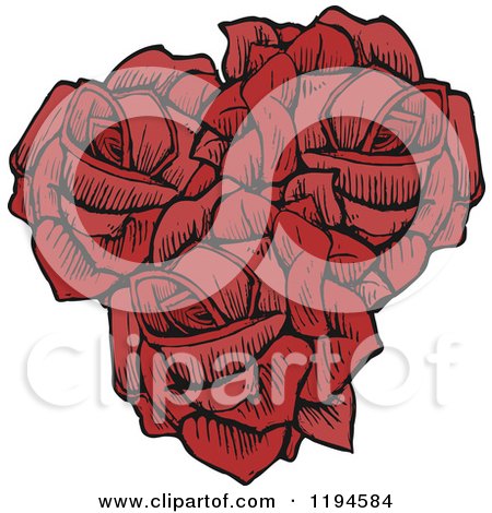 Clip Art of Three Red Roses - Royalty Free Vector Illustration by lineartestpilot