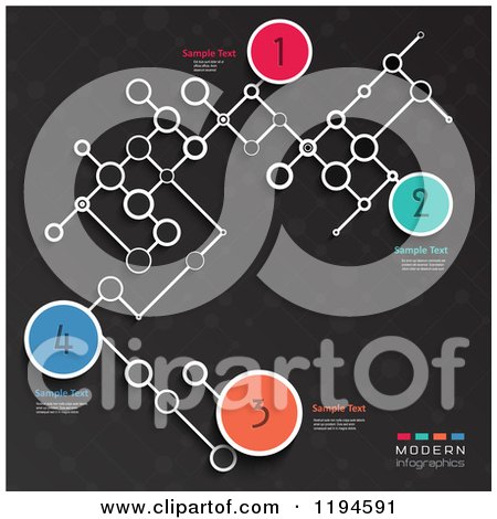 Clipart of Numbered Infographics Circles and Networked Lattice with Sample Text on Dark Gray - Royalty Free Vector Illustration by KJ Pargeter