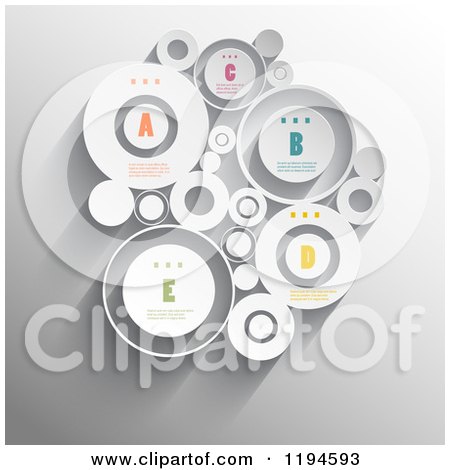 Clipart of Raised Infographic Circles with Sample Text over Gray - Vector File and Experience Recommended - Royalty Free Vector Illustration by KJ Pargeter