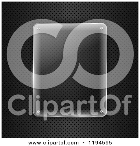 Clipart of a 3d Transparent Glass Plaque over Perforated Metal - Royalty Free Vector Illustration by KJ Pargeter