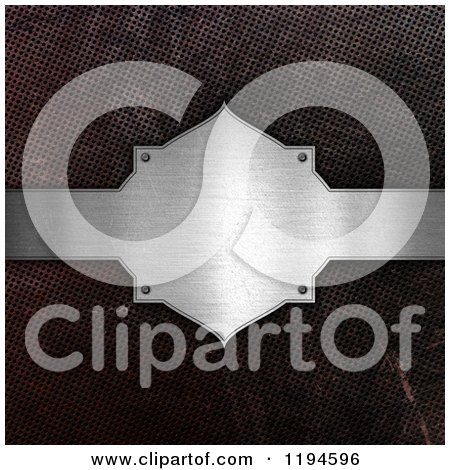 Clipart of a 3d Brushed Metal Plaque over Perforated Metal - Royalty Free CGI Illustration by KJ Pargeter
